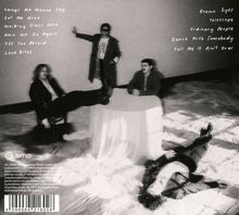 Titelliste: "Things We Wanna Say", "Eat Me Alive", "Working Class Hero", "Here We Go Again", "Off The Record", "Love Bites", "Brown Eyes", "Telescope", "Ordinary People", "Dance With Somebody", "Tell Me It Ain't Over".   
Ein schwarz-weißes Foto mit vier Personen in entspannter Pose.