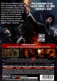 Texte: "Böser Religionshorror für Fans von Der Exorcist", "Exorzismus neu gedacht", "Uncut Edition". 
Bild: Dramatische Horror-Szenen.