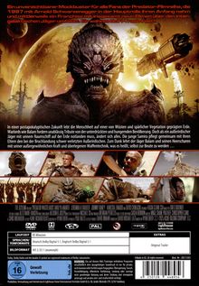 Oben steht: "Ein unverzichtbarer Mockbuster für alle Fans der Predator-Filmreihe..."  
Ein Monster vor einem Planeten, darunter Szenen aus einem Sci-Fi-Film.