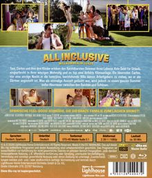 Texte: "ALL INCLUSIVE. Willkommen im Luxus. Spanische Feel-Good-Komödie. Sprachen: Deutsch, Spanisch. Untertitel: Deutsch." Szenenfotos einer Familie im Urlaub.