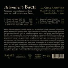 Johann Sebastian Bach (1685-1750): Sonaten für Violine &amp; Cembalo BWV 1015,1019,1021,1023 (arrangiert für Dulcimer &amp; Orgel), CD