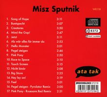 Roter Hintergrund mit Songliste von Misz Sputnik, 17 Titel mit jeweiligen Längen. CD- und Logo-Symbole vorhanden.