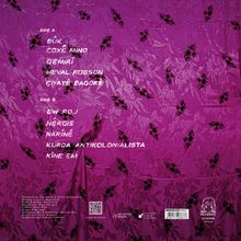 Seite A: Bûk, Coxê Mino, Qemirî, Heval Robson, Çiyayê Bagokê. Seite B: Ewroj, Nergîs, Narinê, Kurda Antikolonialista, Kîne Em. Lila Hintergrund mit Blumenmuster.