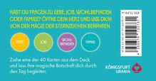 Text in gelb: Fragen zu Liebe, Job, Wohlbefinden oder Familie? Farbenfrohe Kreise und Kartenspiel-Info. Logo: Königseck.
