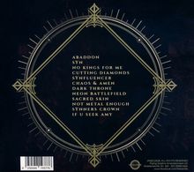 Liste von Songtiteln: 
ABADDON, SYN, NO KINGS FOR ME, CUTTING DIAMONDS. Verzierter Kreis mit geometrischen Mustern.