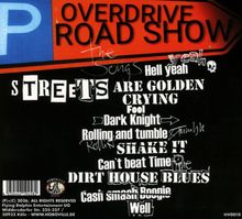 Diese Illustration zeigt Texte wie "OVERDRIVE ROAD SHOW" und "STREETS ARE GOLDEN CRYING". Scribbles wie "yeah" ergänzen sie.