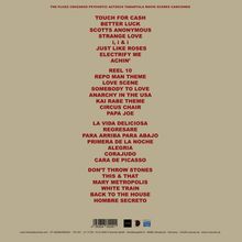 Texte in roter Schrift auf beigem Hintergrund:  
TOUCH FOR CASH, BETTER LUCK, SCOTTS ANONYMOUS, STRANGE LOVE, i, i & i, und weitere Songtitel.