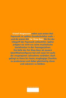 Text über Kristof Magnusson und die Pet Shop Boys, auf orangefarbenem Hintergrund. ISBN und Preise unten.