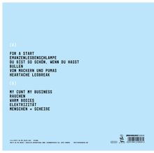 Textliste auf hellblauem Hintergrund: (A) und (B) gefolgt von Titeln, darunter "FOR A START", "RAUCHEN" und "WARM BODIES".