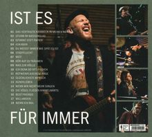 "IST ES FÜR IMMER" steht links neben einer Person mit Gitarre, die singt; daneben 4 kleine Musikerfotos.