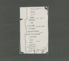 Texte stehen in eckigen Klammern: "AIDL", "GLAS", "EUROPA", "NIEMALS", "FREI DUNST". Es wirkt handschriftlich.