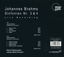 Johannes Brahms (1833-1897): Symphonien Nr.3 &amp; 4, 2 CDs