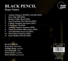 "BLACK PENCIL: Hyper Nature" mit 11 Musiktiteln von verschiedenen Künstlern. Unten steht: Jorge Isaac, Matthijs Koene, Esra Pehlivanli, Marko Kassl, Enric Monfort. Rechts oben ein Logo: dreyer gaido.