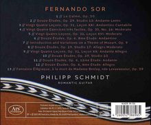 "FERNANDO SOR" und "PHILIPP SCHMIDT ROMANTIC GUITAR" in weißer Schrift auf schwarzem Hintergrund. Unten ein verziertes Muster.