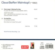 Claus-Steffen Mahnkopf (geb. 1962): Hommage a György Kurtag für Gitarre &amp; Kammerorchester, CD
