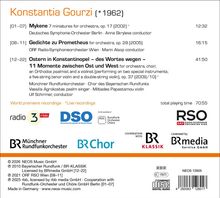 "Konstantia Gourzi (*1962). Mykene - 7 miniatures for orchestra, 12:32. Gedichte zu Prometheus, 16:15. Ostern in Konstantinopel, 41:50."  
