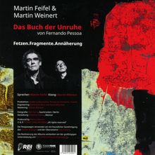 Texte: Martin Feifel & Martin Weinert, Das Buch der Unruhe. Darstellung: Zwei Männer, abstraktes rotes und gelbes Muster.