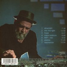 1. straylight 7:39  
2. into the light 13:58  
3. hope 6:27  
4. mare nostrum 8:48  
5. MIP – mir 4:32  
6. elektra 11:25  
7. resonance 13:04  
Ein Mann mit Hut spielt konzentriert Musik. Jazzhaus Records Logo.