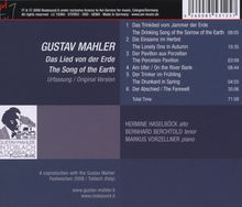 Gustav Mahler (1860-1911): Das Lied von der Erde (Klavierfassung), CD