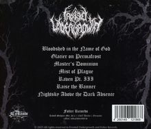 Logo: Verschnörkelter Text oben. Titel darunter: 
- Bloodshed in the Name of God
- Glacier on Permafrost
- und weitere.