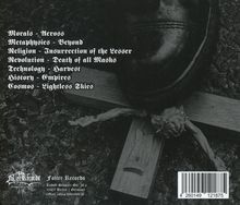 Texte: Morals - Across, Metaphysics - Beyond, Religion - Insurrection of the Lesser, Revolution - Death of all Masks. Logo: Folter Records. Schwarzes Leder und gekreuzte Holzstäbe im Hintergrund.