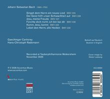 Ein blaues Cover mit Text über Johann Sebastian Bachs Werke; darunter auch "Singet dem Herrn ein neues Lied" und "Jesu, meine Freude".