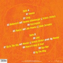 Trackliste in Gelb und Weiß auf orangenem Hintergrund: Lieder von "Vienna" bis "By The Way", mit Künstlernamen.