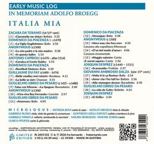 "EARLY MUSIC LOG: IN MEMORIAM ADOLFO BROEGG – ITALIA MIA", gefolgt von Interpreten und Titeln klassischer Musikstücke.