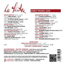 "La Festa", "Early Music Log", Künstler- und Komponistennamen, Liedtitel und Zeiten. CD-Release-Infos am unteren Rand.