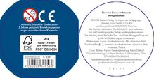 Links: Warnhinweis "Nicht für Kinder unter 3 Jahren", FSC-Logo und Preis €9,99. Rechts: Verlagsinfo und Webadresse.