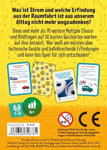 Text: "Was ist Strom und welche Erfindung aus der Raumfahrt ist aus unserem Alltag nicht mehr wegzudenken?" Bunte Quizzkarten.