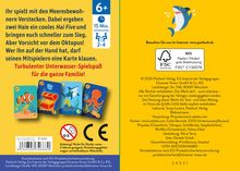 Text: Ihr spielt mit den Meeresbewohnern Verstecken. Turbulenter Unterwasser-Spielspaß! Illustration zeigt Karten mit Meerestieren.