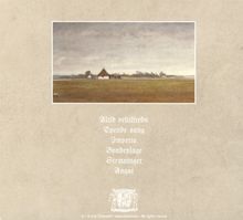 "Altid velfilifreds, Tyende sang, Imperia, Bondeplage, Stemninger, Angst." Eine Landschaft mit Hütte, Logo unten.