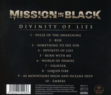 "Mission in Black" oben, "Divinity of Lies" darunter. Auflistung von 10 Songs, beginnend mit "Pulse of the Awakening".