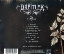 "CAROLINE BREITLER - Roots" mit 9 Songtiteln und Webseite. Verzierter Schriftzug oben, rechts ein Zweig mit Blättern.