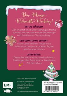 "Dein Manga-Weihnachts-Workshop! Mit 24 Türchen... Countdown beginnt... Jedes Level... WG 9413 Malen & Zeichnen." Illustrationen: Lebkuchenmann, Geschenk, Weihnachtsbaum.