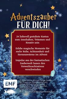 Adventszauber für dich! 24 liebevoll gestaltete Karten zum Innehalten und Träumen. Hintergrund mit Schneeflocken.