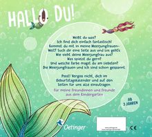 "Hallo Du! Weißt du was? Ich find dich einfach fantastisch!... Für meine Freundinnen und Freunde aus dem Kindergarten. Ab 3 Jahren." Verspieltes Design mit Meerjungfrau und Pflanzen.