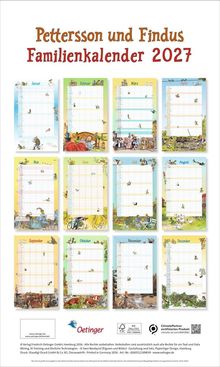 Pettersson und Findus Familienkalender 2027. Zwölf Monatskalender mit Illustrationen von Alltagsszenen.