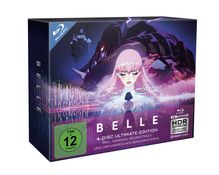 "BELLE 4-Disc Ultimate Edition" mit FSK 12. Anime-Illustration: Mädchen vor futuristischer Stadt, über ihr ein dunkler Schatten.