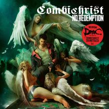 "Combichrist No Redemption" in gotischer Schrift; "The Official DmC Soundtrack" in einem roten Kreis. Engel mit Flügeln umringen eine Person.