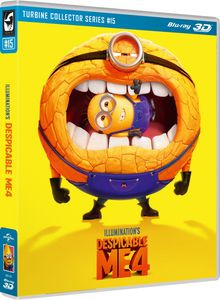 "TURBINE COLLECTOR SERIES #15", darunter ein Minion in riesigem offenen Mund, gelber Hintergrund. Blu-ray 3D Aufschrift.