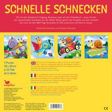„SCHNELLE SCHNECKEN“ – Vier Schnecken auf Skateboard, Flugzeug, Rennwagen und Schnellboot. Illustration von magellan.