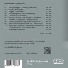 Cover der CD "Innenwege" von Falk Zenker. Trackliste mit Titeln und Längen. Gesamtspielzeit: 42:29 Minuten.