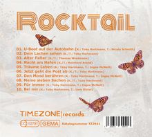 "Rocktail" Albumtitel, Liederliste (1-10) mit Autoren, TIMEZONE records Logo, bunte Schmetterlinge.