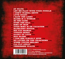 Eine Trackliste mit 20 Titeln und Zeiten auf rot-schwarzem Hintergrund.