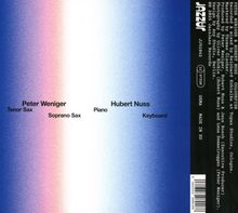 "Peter Weniger, Tenor Sax, Soprano Sax; Hubert Nuss, Piano, Keyboard." Gradient in Blau, Weiß und Rosa mit Logo oben rechts.