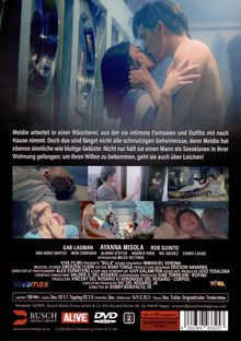 Text: "Meldie arbeitet in einer Wäscherei...geht sie auch über Leichen!" 
Oben ein küssendes Paar. Unten Szenen mit Spannung.