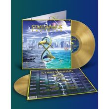 "STRATOVARIUS INFINITE" steht oben. Goldene Schallplatten, Ozeanmotiv mit Delfinen, Stadt im Hintergrund. Albumcover.