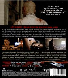 Ein blutverschmierter Mann von hinten, Zitat: „NICHTS FÜR ZARTBESAITETE, ABER FÜR GOREHOUNDS UND GENRE-LIEBHABER“